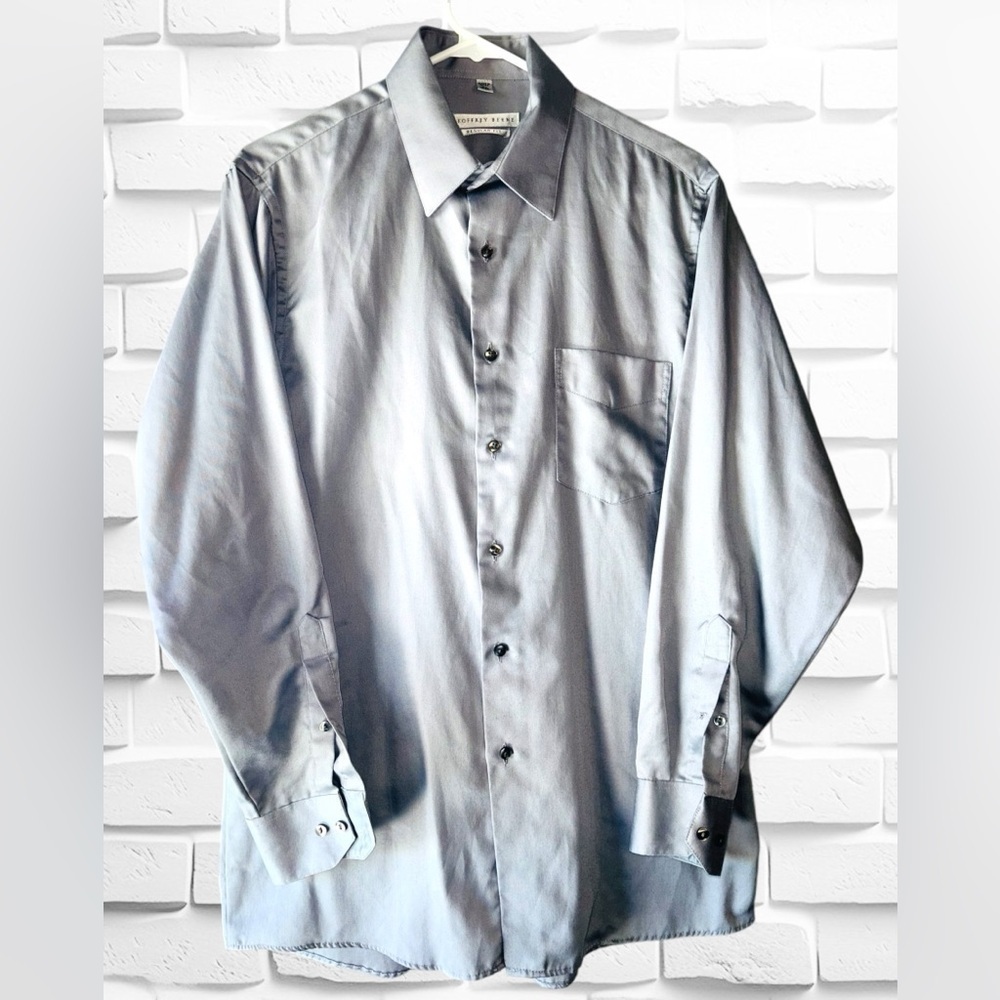 Geoffrey Beene Size: M Regular Fit Sateen Grey Men Shirts Button Down
